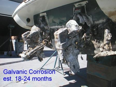 Photo of boat showing severe galvanic corrosion